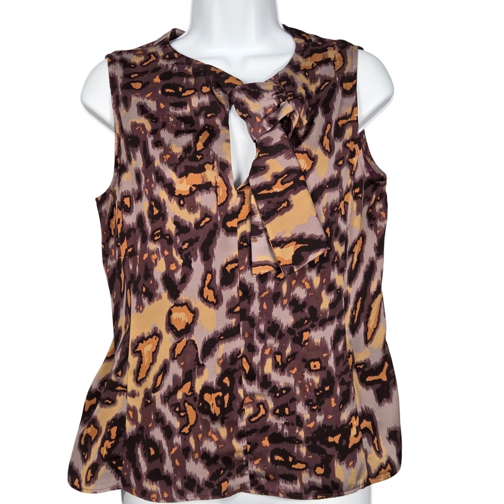 Santorelli Womens 2 Holly Sleeveless Bow Neck Blouse Purple Leopard Animal Print
